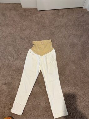 a:glow White Maternity Pull-On Pants with Tan Support Panel